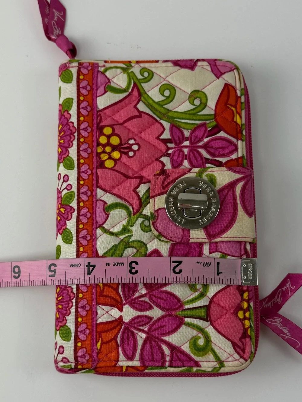 Vera Bradley Wallet Womens Pink Orange Floral Zip Turn Lock Lilli Bell Retired